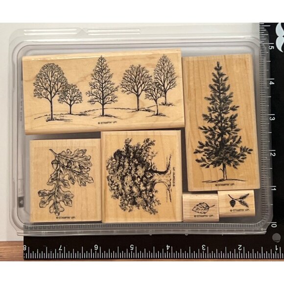 Stampin Up! Lovely As A Tree Wood-Mounted Rubber Stamp Set OF 6 LEAF ACORN PINE - Picture 2 of 5